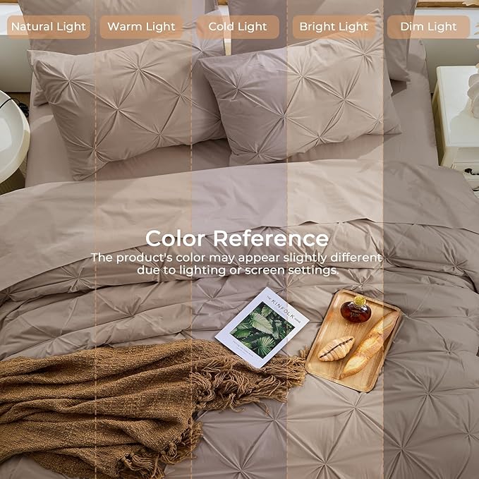 Sasttie Twin Comforter Set, 5-Piece Bed in a Bag, Pintuck Bedding Sets for All Season, Includes Comforter, Flat Sheet, Fitted Sheet, Pillowcase and Pillowsham, Dark Linen