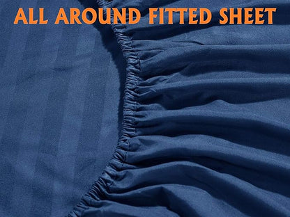 Elegant Comfort Best, Softest, Coziest 6-Piece Sheet Sets! - 1500 Premier Hotel Quality Luxurious Wrinkle Resistant 6-Piece Damask Stripe Bed Sheet Set, California King Navy Blue