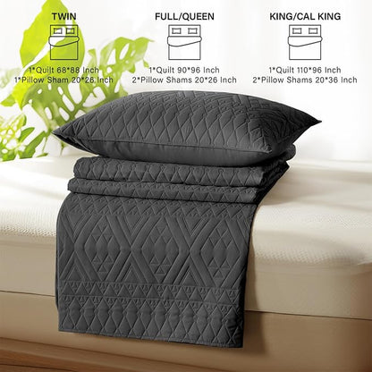 akkialla Twin Size Quilt Bedding Set,Black Lightweight Microfiber Soft Bedspreads,Modern Style Geoetric Pattern Coverlet Set for All Seasons,2 Piece(1 Quilt,1Pillow Sham)