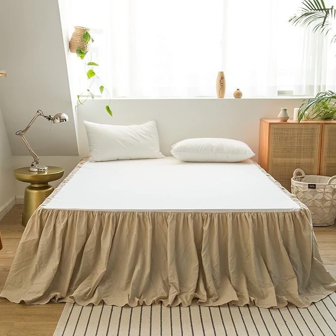 BISELINA French Linen Bed Skirt with Pleated Frills 18-Inch Tailored Drop Natural Flax Cotton Blend Dust Ruffle Soft Cozy Farmhouse Bedding (18" Twin, Ruffle Linen)