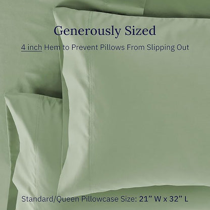 California Design Den Premium Standard Pillow Cases Set of 2-600 Thread Count Sateen, Natural 100% Cotton Pillowcases Queen/Standard, Crisp, Durable Bedding - Laurel Green