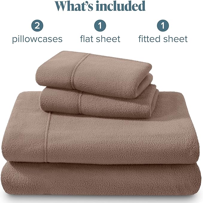 Bare Home Super Soft Fleece Sheet Set - Full Size - Extra Plush Polar Fleece, No-Pilling Bed Sheets - All Season Cozy Warmth (Full, Taupe)