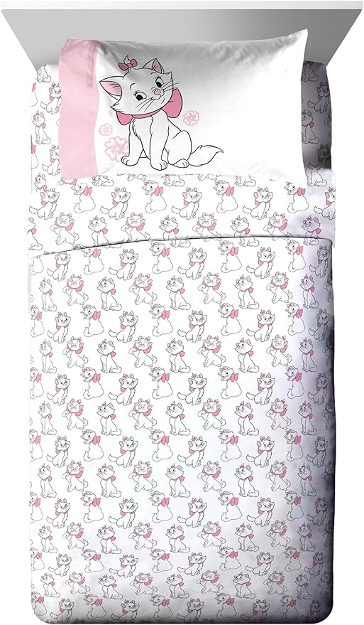 Jay Franco Kids Comforter Set Includes Sheets and Pillow Covers - Soft and Cozy Bed Set for Stylish Room Decor, White - Aristocats, 5 Piece Twin Size Bedding
