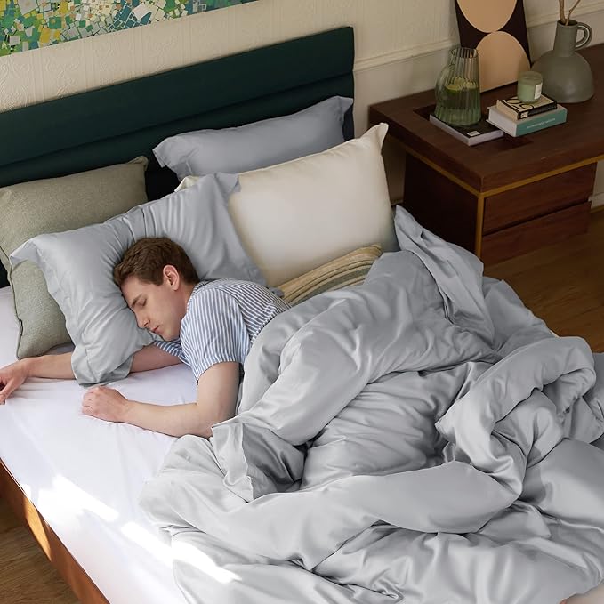 Bedsure Cooling Duvet Cover King Size - Moisture Wicking and Silky Eucalyptus Lyocell Cotton Hybrid Comforter Cover Set for Hot Sleeper - Buttery Soft and Breathable, Cooling Bedding Set, Silver Grey