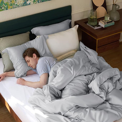 Bedsure Cooling Duvet Cover King Size - Moisture Wicking and Silky Eucalyptus Lyocell Cotton Hybrid Comforter Cover Set for Hot Sleeper - Buttery Soft and Breathable, Cooling Bedding Set, Silver Grey
