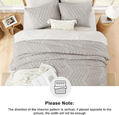 Litanika Comforter Super King Size Set Linen, 3 Pieces Chevron Tufted Solid Bedding Comforter Sets, Fluffy Bed Set