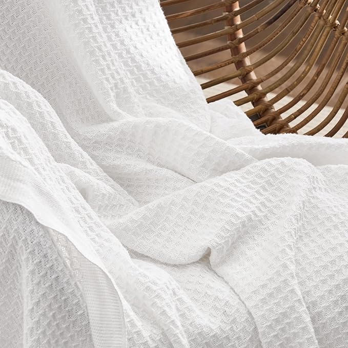 Bedsure Gentlesoft 100% Cotton Big Blanket Oversized King for Bed - Large Breathable Thick Cooling Waffle Weave Blanket for Summer, Couch Cover, White, 120x94 inches