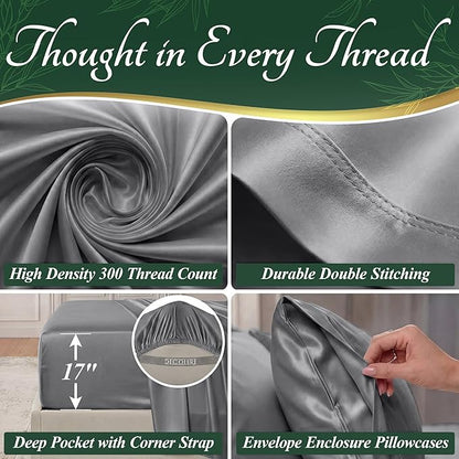 DECOLURE 100% Viscose Derived from Bamboo Sheets California King Size - Luxury 6 Pc Naturally Cooling Sheets, Ultra Soft Bed Set - Deep 17" Pockets, Double Stitching, Oeko Tex Standard (Midgrey)