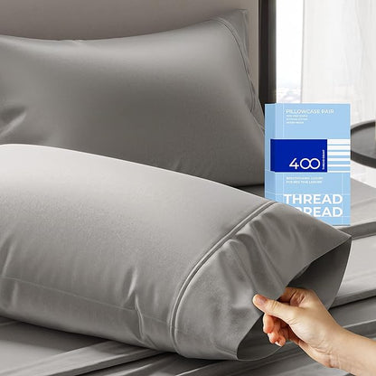 THREAD SPREAD 100% Cotton Pillow Cases Queen Size Set of 2 - Luxury 400 Thread Count Queen Pillow Cases (Dark Grey), Soft Cooling Breathable Hotel Quality Cotton Pillowcases, Fits Standard Pillows