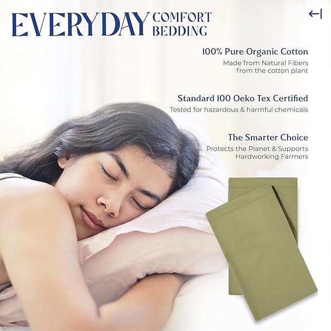 Mayfair Linen 100% Organic Cotton Percale Pillow Cases Queen/Standard Size Set of 2 - Percale Pillowcovers Standard/Queen (Sage Green), Soft Cooling Pillow Case for Sleeping, Cotton Pillowcases