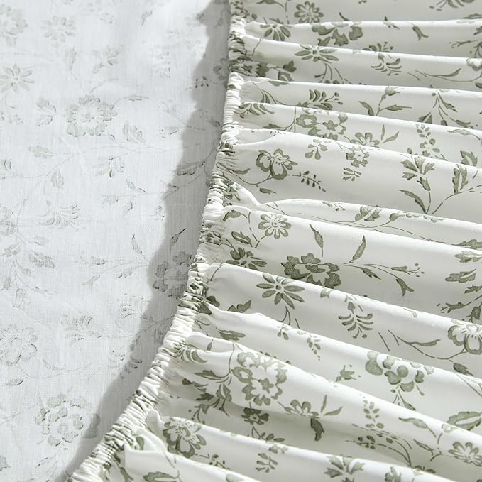 Laura Ashley - King Sheet Set, Crisp & Cool Cotton Percale Bedding with Deep Pockets, Lightweight for Year Round Comfort, Bed Sheets with Matching Pillowcases (Miranda Green)
