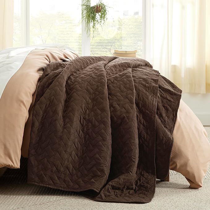 Bedsure Quilts Queen Size - Lightweight Bedspreads Queen Size with Basket Weave Pattern, Soft Quilt Bedding Set, Brown Comforter Set Coverlet for All Seasons with 2 Pillow Shams (90" x 96") | Skin-Friendly Soft, All-Season Comfort, Breathable, Lightwei...