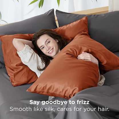 Bedsure King Size Pillow Cases Set of 2, Cooling Pillow Cases for Hot Sleepers, Rayon Derived from Bamboo Burnt Orange Pillowcases, PureWoven Soft Pillow Covers with Envelope Closure, 20x36 Inches