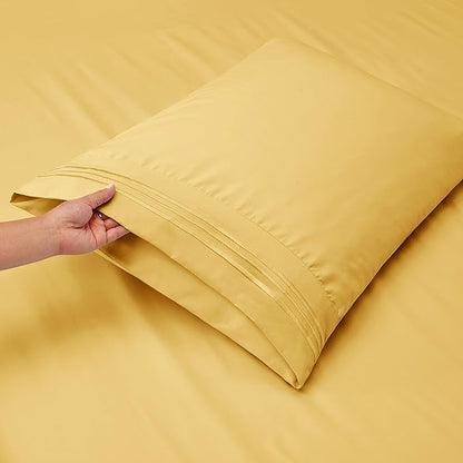 Clara Clark Flex Top King Sheets, 6 Piece Set - Hotel Luxury Sheets for Top Split King Bed, Super Soft Bedding Set, Head Split King Mellow Yellow