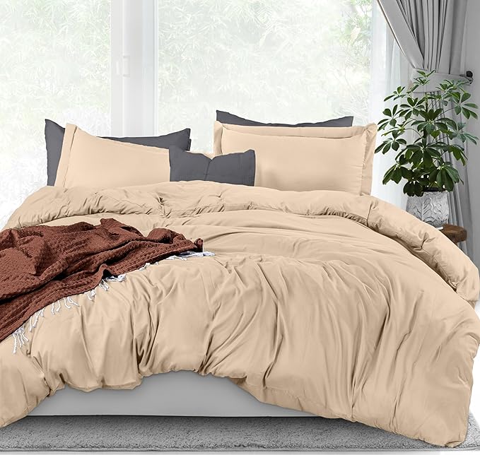 Utopia Bedding Duvet Cover King Size - 3 Piece with Zipper Closure - 1 Comforter Cover 104X90 Inches & 2 Pillow Shams 20X36 Inches (Beige) Comforter Not Included