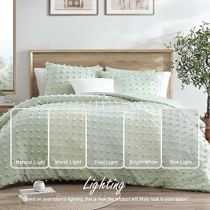 Swift Home Twin/Twin XL Sage Comforter Set - Decorative Tufted Pom Poms Bedding Set - 2 Pieces Bed Linen, 1 Comforter and 1 Pillow Sham