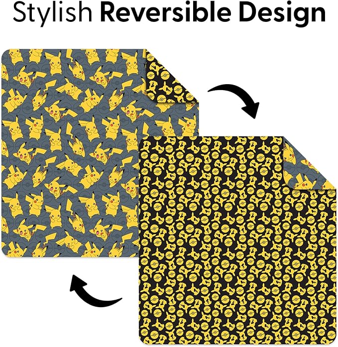 Northwest Pokemon Company Reversible Full/Queen Quilted Blanket - Pikachu & Pokeball Pattern for Anime Fans, Cozy Blanket for Bed, Game Room or Couch, 90x90 inches
