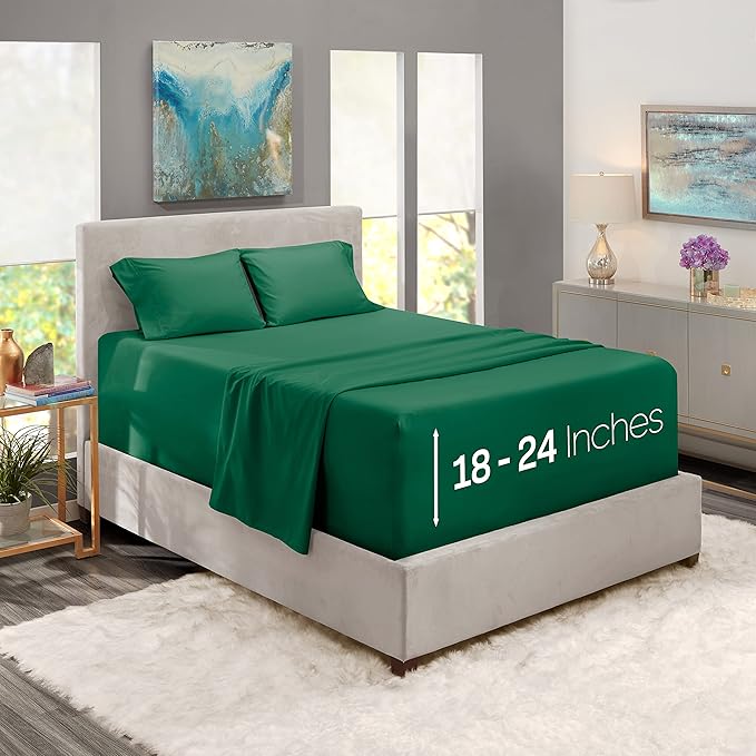 Nestl Full Size Sheet Set, 4 Piece Extra Deep Pocket (18-24 inches), Microfiber, Hotel Luxury, Soft, Breathable, Wrinkle-Free, Easy to Care, Dark Green