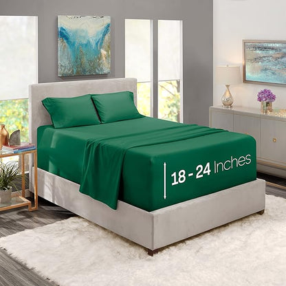 Nestl Twin Size Sheet Set, 4 Piece Extra Deep Pocket (18-24 inches), Microfiber, Hotel Luxury, Soft, Breathable, Wrinkle-Free, Easy to Care, Dark Green