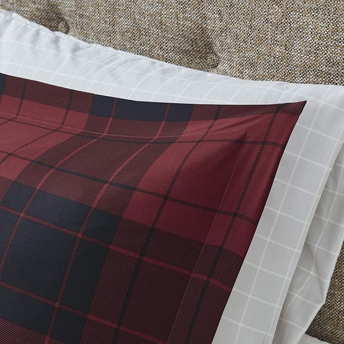 Madison Park Essentials Cozy Bed in A Bag - Reversible Comforter with Complete Sheet Set, Casual Plaid Cabin Design, All Season Cover, Decorative Pillow, Everest Plaid Red Twin(68"x86") 6 Piece