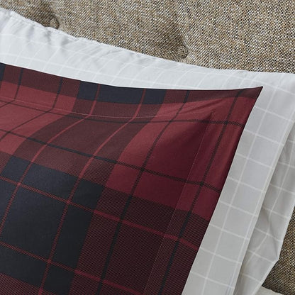 Madison Park Essentials Cozy Bed in A Bag - Reversible Comforter with Complete Sheet Set, Casual Plaid Cabin Design, All Season Cover, Decorative Pillow, Everest Plaid Red Twin(68"x86") 6 Piece