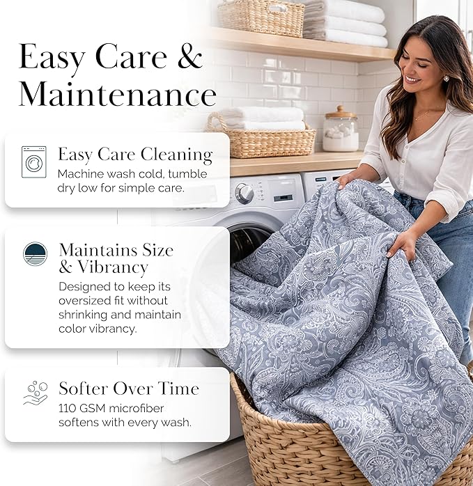 Southshore Fine Living, Inc. Twin XL Quilt Bedding Set, Dorm Bedding Essentials, 2-Sided Reversible, Stain Resistant, Machine Washable Paisley Bedspread, Twin XL Comforter w/Pillow Sham, Paisley Blue
