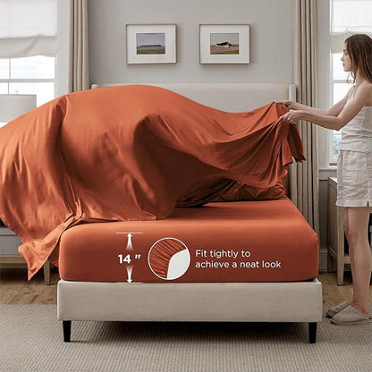 Bedsure Twin XL Comforter Set - Extra Long 5 Pieces Dorm Bedding Sets, GentleSoft™ Pinch Pleat Burnt Orange Bed in a Bag with Pintuck Comforter, Sheets, Pillowcase & Sham