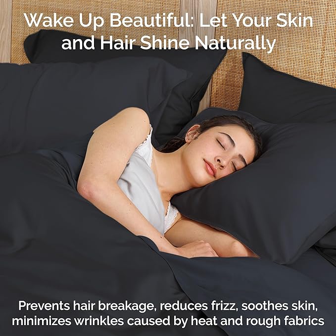 Viscose Bamboo Sheets Queen Size 4PC Set - Cooling Bedding for Hot Sleepers with Moisture Wicking Technology - Silky Soft 18 Inch Deep Pocket - Charcoal 60"x 80"