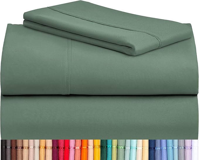 LuxClub 3 PC Sheet Set Sheets Deep Pockets 18" Eco Friendly Wrinkle Free Sheets Machine Washable Hotel Bedding Silky Soft - Tree Moss Green Twin