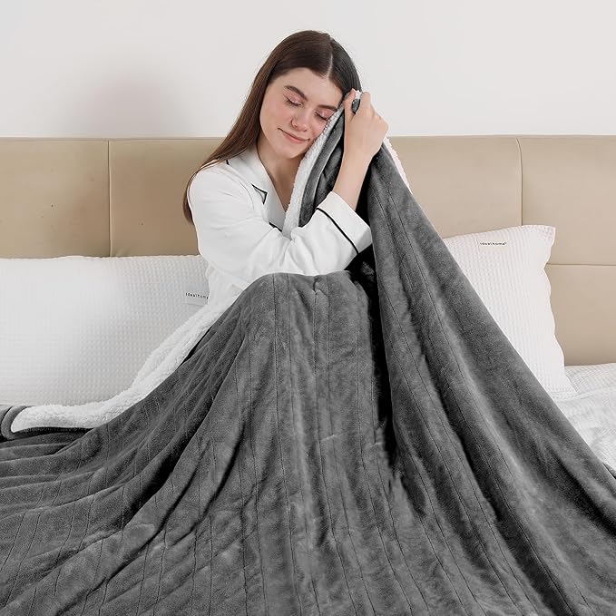 ESTINGO Heated Throw Blanket, Electric Blanket Throw with 5 Heating Levels & 4 Hours Auto Off, Super Soft Flannel Sherpa Fast Heating Blanket with ETL Certified for Bedding, 50"x60", Cool Gray