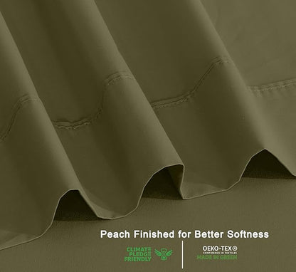 RUVANTI 100% Organic Cotton Sheets California King, Percale Weave, GOTS Certified, 4-Piece Set, Deep Pocket 13", Crisp & Breathable, Soft Durable Bedding, Sábanas Algodón Orgánico – Olive