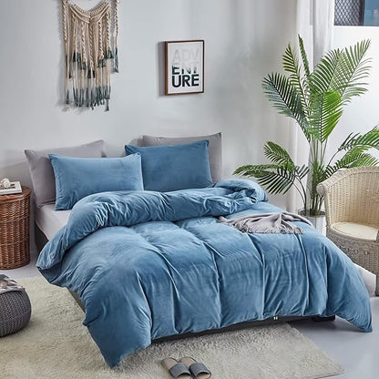 Houseri Velvet Blue Comforter Set Twin Light Blue Fluffy Comforter Bedding Sets Twin Dusty Blue Flannel Bedding Kids Furry Comforter Lake Blue Sherpa Comforters Sets Twin Warm Fuzzy Bedding Blanket