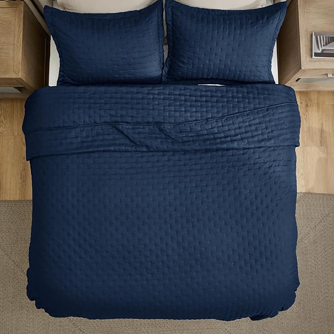 Bedsure King Quilt - Navy Blue Bedspread King Size & Lightweight Comforter, Modern Coverlet with Clover Pattern, Ultra Soft All-Season Bedding, 106 x 96 Inches | Stitch-Free Quilting, Ultra Soft, Lightweight, Machine Washable, Pet-Friendly