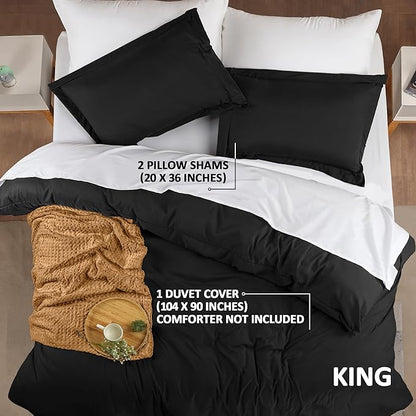 Utopia Bedding Duvet Cover King Size - 3 Piece with Zipper Closure - 1 Comforter Cover 104X90 Inches & 2 Pillow Shams 20X36 Inches (Black) Comforter Not Included