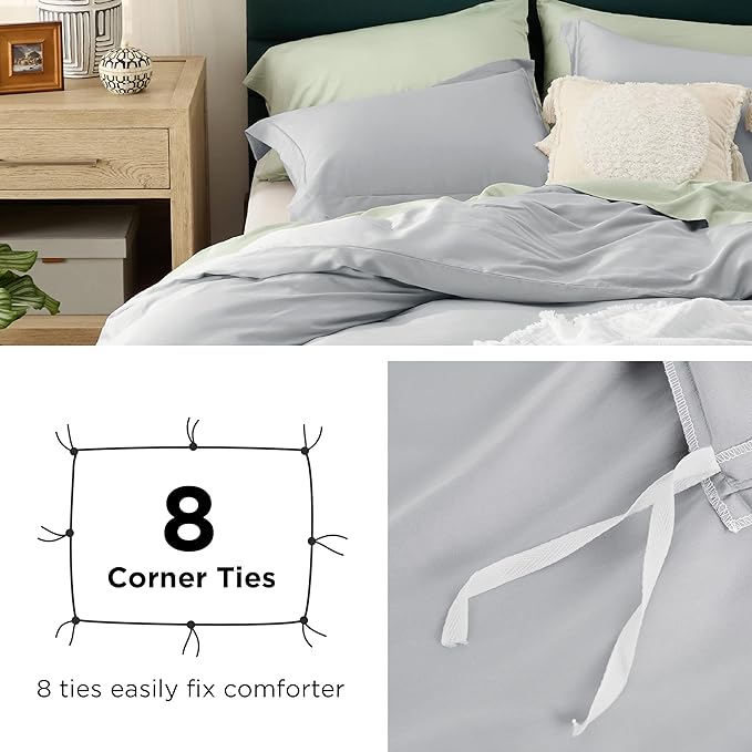 Bedsure Cooling Duvet Cover King Size - Moisture Wicking and Silky Eucalyptus Lyocell Cotton Hybrid Comforter Cover Set for Hot Sleeper - Buttery Soft and Breathable, Cooling Bedding Set, Silver Grey