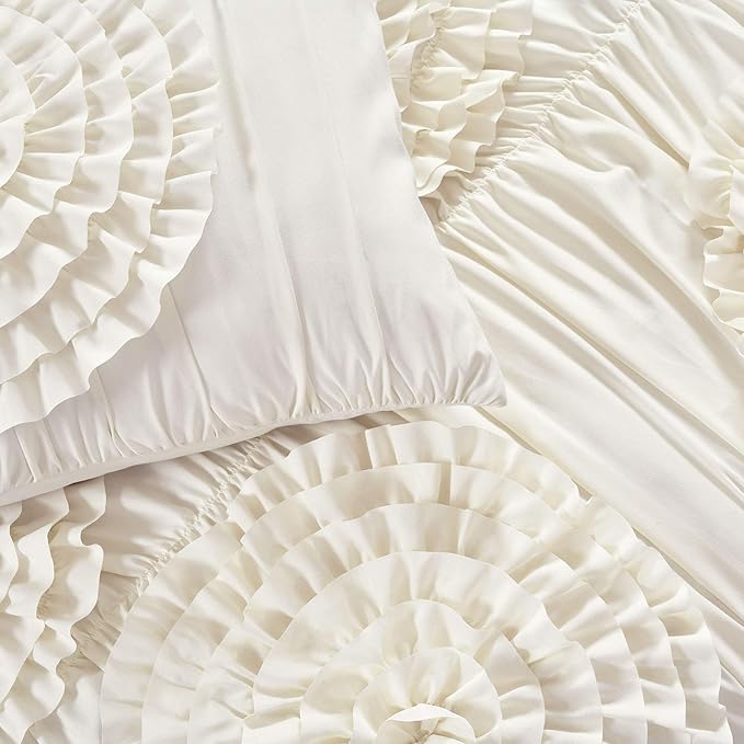 Lush Decor 3 Piece Serena Comforter Set, Queen, Ivory