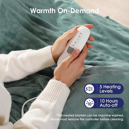Heated Blanket Full Electric Blanket 72X84in - Fast Heating Blanket for Adults Ultra Soft Flannel Blankets with 5 Heat Levels & 10 Hrs Timer, Machine Washable, Bed Warm Blanket for Winter, Green