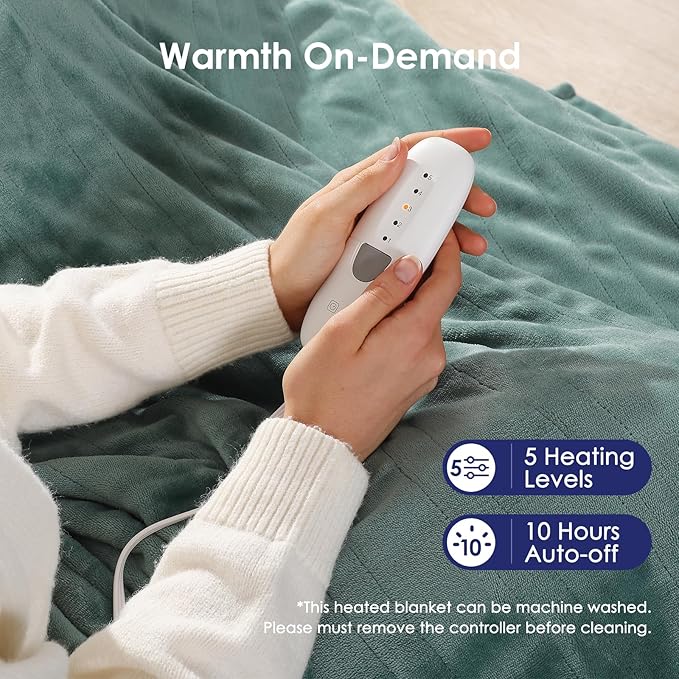 Heated Blanket King Size Electric Blanket 100''X90'' - Fast Heating Blanket Ultra Soft Flannel, Dual Controllers with 5 Heat Levels & 10 Hrs Timer, Machine Washable King Heated Blanket, Green