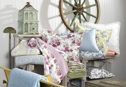 Laura Ashley - Queen Quilt Set, Soft & Reversible Cotton Floral Bedding with a Medium Weight Feel, 3 Piece Bed Set with Matching Pillowcases (Paisley Patchwork Blue)