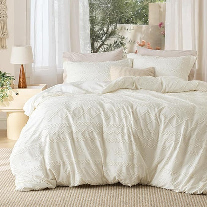 Bedsure Boho Duvet Cover King Size, Soft & Comfortable Elegant Design Boho Bedding for Decoration, Machine Washable Comforter Cover for All Seasons,Includes 1 Duvet Cover & 2 Pillow Shams, White