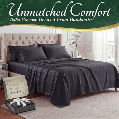 DECOLURE 100% Viscose Derived from Bamboo Sheets Full Size - Luxury 6 Pc Naturally Cooling Sheets, Ultra Soft Bed Set - Deep 17" Pockets, Durable Double Stitching, Oeko Tex Standard (Charcoal)