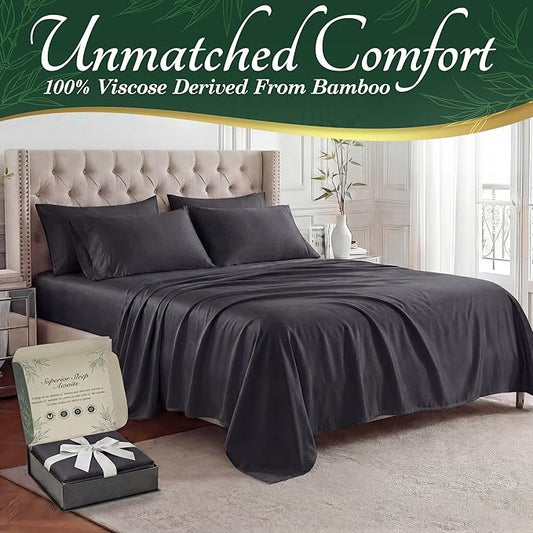 DECOLURE 100% Viscose Derived from Bamboo Sheets Twin Size - Luxury 4 Pc Naturally Cooling Sheets, Ultra Soft Bed Set - Deep 17" Pockets, Durable Double Stitching, Oeko Tex Standard (Charcoal)