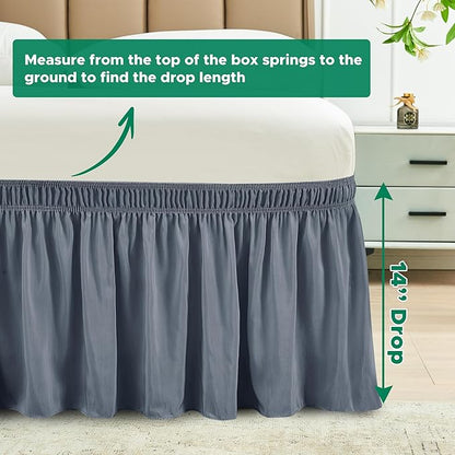 Biscaynebay Wrap Around Bed Skirts for Full & Full XL Beds 14" Drop, Dark Grey Adjustable Elastic Dust Ruffles Easy Fit Wrinkle & Fade Resistant Silky Luxurious Fabric Solid Machine Washable