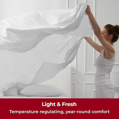 Mellanni Twin XL Sheets Set - 3 PC Iconic Collection Bedding - Hotel Luxury, Extra Soft, Cooling Bed Sheets - Wrinkle, Fade, Stain Resistant (Twin Extra Long, Pinstripe Gray)