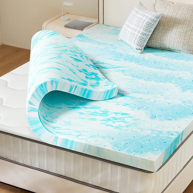 Mattress Topper Twin XL - 2 Inch Memory Foam Cooling Gel Infused Bed Topper for Back Pain, CertiPUR-US Certified