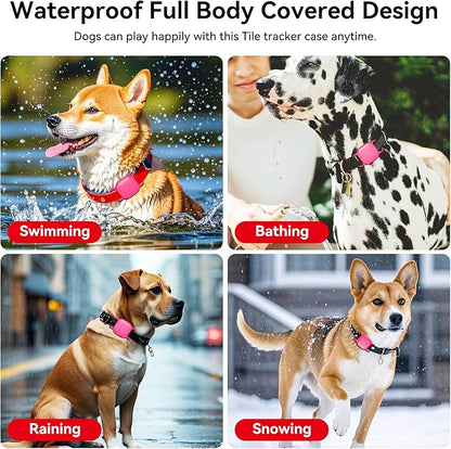 DDJ Waterproof Dog Collar Holder for Life360 Tile Mate Tracker, 2-Pack Durable Silicone Cover, Anti Lost for Life 360 Tile Tracker Case for Cat &Pet Collars, Easy Installation, Lightweight, Pink Punch