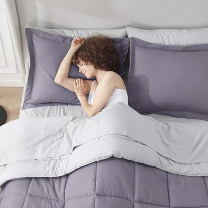 Nestl 7 Piece Queen Comforter Set – Grayish Purple Reversible Bed in a Bag – Complete Queen Size Bedding Set with Sheets, Pillowcases and Shams