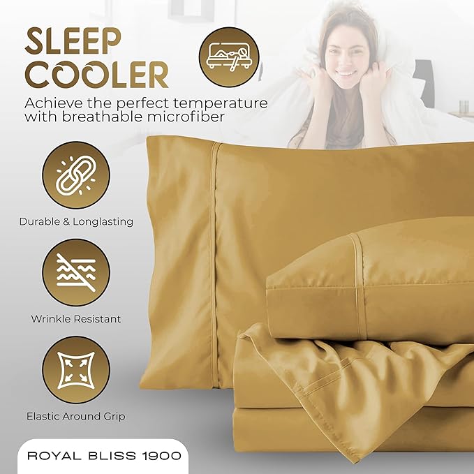 California King Sheets Set - 4 Piece Bedding - Wrinkle Free, Fade Resistant, Double Brushed Microfiber - Deep Pockets/Easy Fit - 1800 Series Ultrasoft, Cooling Sheets (Gold)