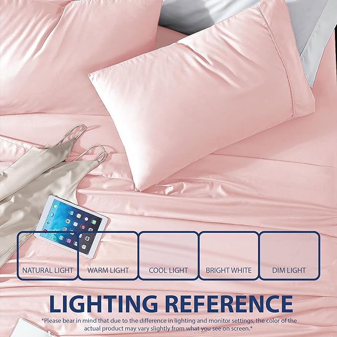 Cathay Home Essentials Ultra Soft Hypoallergenic Wrinkle Resistant Double Brushed Microfiber Bedding Sheet Set, Blush, 4 pcs, Queen