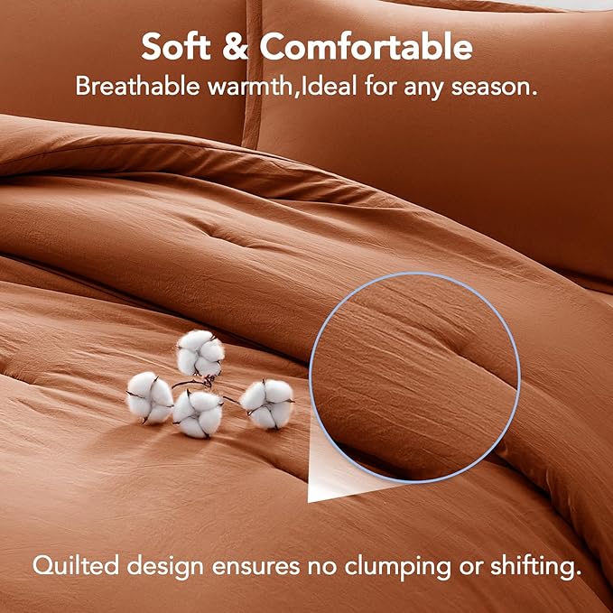 King Comforter Set Terracotta,3PCS Soft Lightweight Breathable Bedding Comforter Sets for All Season, King Size(104''×90'' Comforter & 2 Pillowcases)